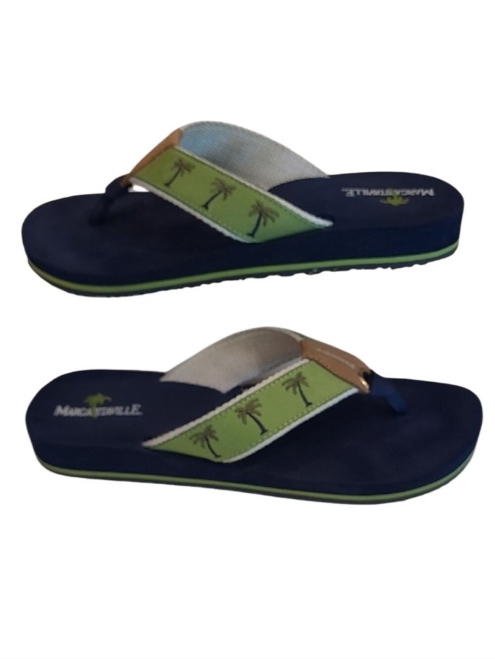 Margaritaville Breezy Slip On Toe Peg Leather Sandal Palm Tree Foam Flip Flops - Picture 17 of 17